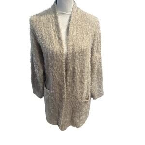 ⭐️ Women’s Paisley Raye Tan Eyelash Knit Cardigan Size Large Cabincore Office